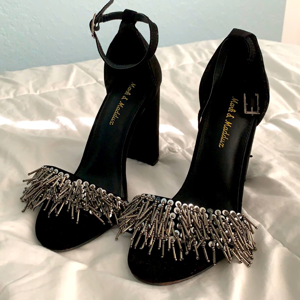 Black Heels with metal beading detail
